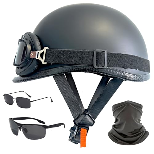 Retro German Style Half Face Helmets for Adult Men & Women - Vintage Open Face Moped Scooter Cruiser Helmet - DOT Approved (Matte Black, Medium)