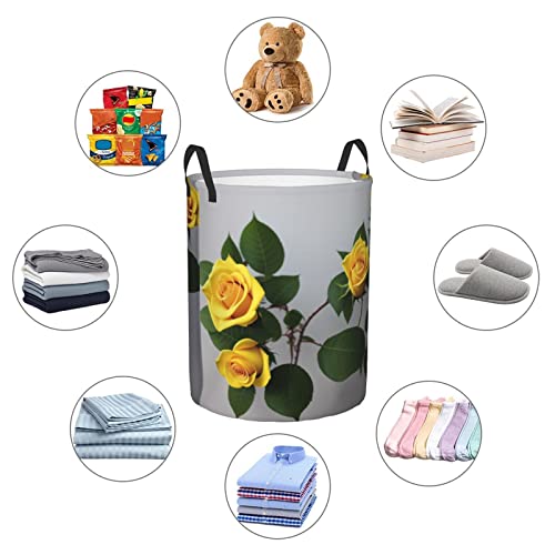 Flower Yellow Laundry Hamper With Handles, Circular Storage Bin Organizer, Round Clothes Storage Basket For Bathroom/Dorm/Bedroom #TOP5