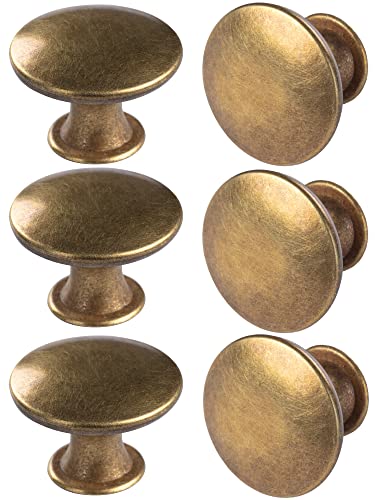 hugolem 6 Pack Brass Round Antique Brass Kitchen Cabinet Knobs Cupboard Door Knobs Drawer Handle Pulls Dresser Knobs with 7 Pcs Screws for Bathroom Drawer Door Hardware