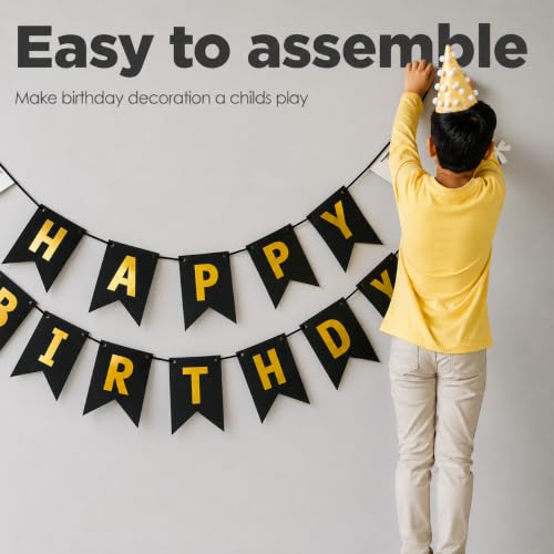 Image of Just Party Happy Birthday Decoration Kit, Gold and Black - Pack of 58 | Super Shinny Balloons for Birthday Decoration | Birthday Balloons for Kids & Adults | Happy Birthday Banner | Confetti Balloons