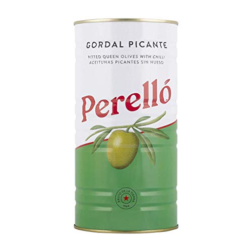 Perelló Gordal Picante Pitted Olives - 1440g (600g Drained), Large Tin, Spanish Green Olives - Spicy Gordal Olives, Perello Olives, Tinned Olives Pitted