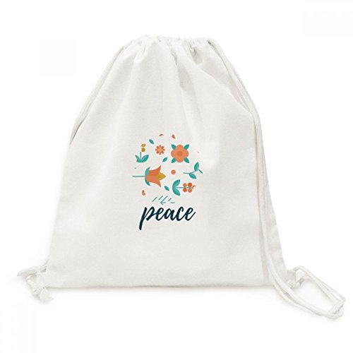 Toile drawstring backpack fleur vert orange sac de voyage léger en tissu