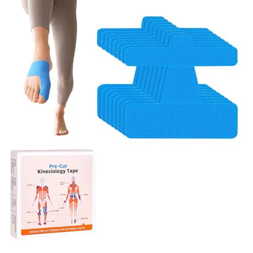 Zonill Hallux Valgus Korrektur 40 Stück Hallux Valgus Tape Vorgeschnittenes Kinesiologie-Tape zur Korrektur von Ballenzehen Hautfreundlich Geeignet für Zehen und Füße Blau