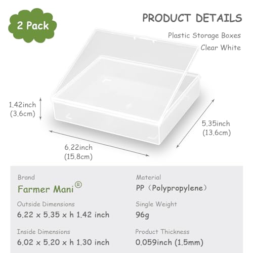 Image of 2 Packs Small Plastic Storage Containers (6.22x5.35x1.42 in), Clear Rectangle Bead Organizer Case with Lids for Crayons, Crafts, Beads Pencils Notebooks