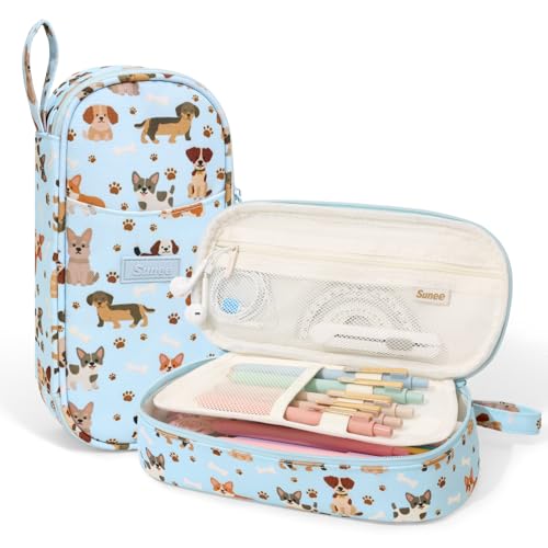 Image of SUNEE Cute Pencil Case, Large Pencil Pouch, Aesthetic Big Pencil Bag with Zipper, Kawaii Stationery Storage and Organizer, School Supplies for Teen and Adult, Boys & Girls, Heavy Duty Canvas Cute Dog