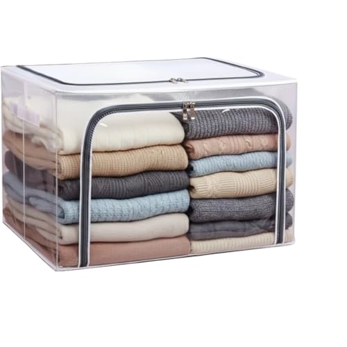 Image of RENVA polycotton Clothes Storage Organizer Bins, Foldable Storage Bins-Cloth Steel Frame Storage Box with Foldable Clear Window & Reinforced Handles 50 * 40 * 30CM. (Transparent, 66L-1)