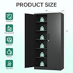 Letaya Metal Storage Cabinets with Lock Doors,Tall Locker Organizer Steel Garage Cabinets, 5 Adjustable Layers Shelves for Home, Office, Warehouse,Tool,Industrial(Black) - Image 3