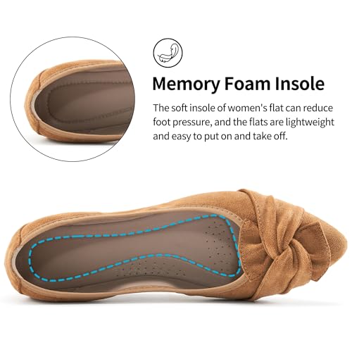 Image of Aomigoct Comfortable Dressy Flats for Women: Cushioned Insole & Lightweight for All-Day Office Comfort - Slip On & Foldable for Working Professional with Bow