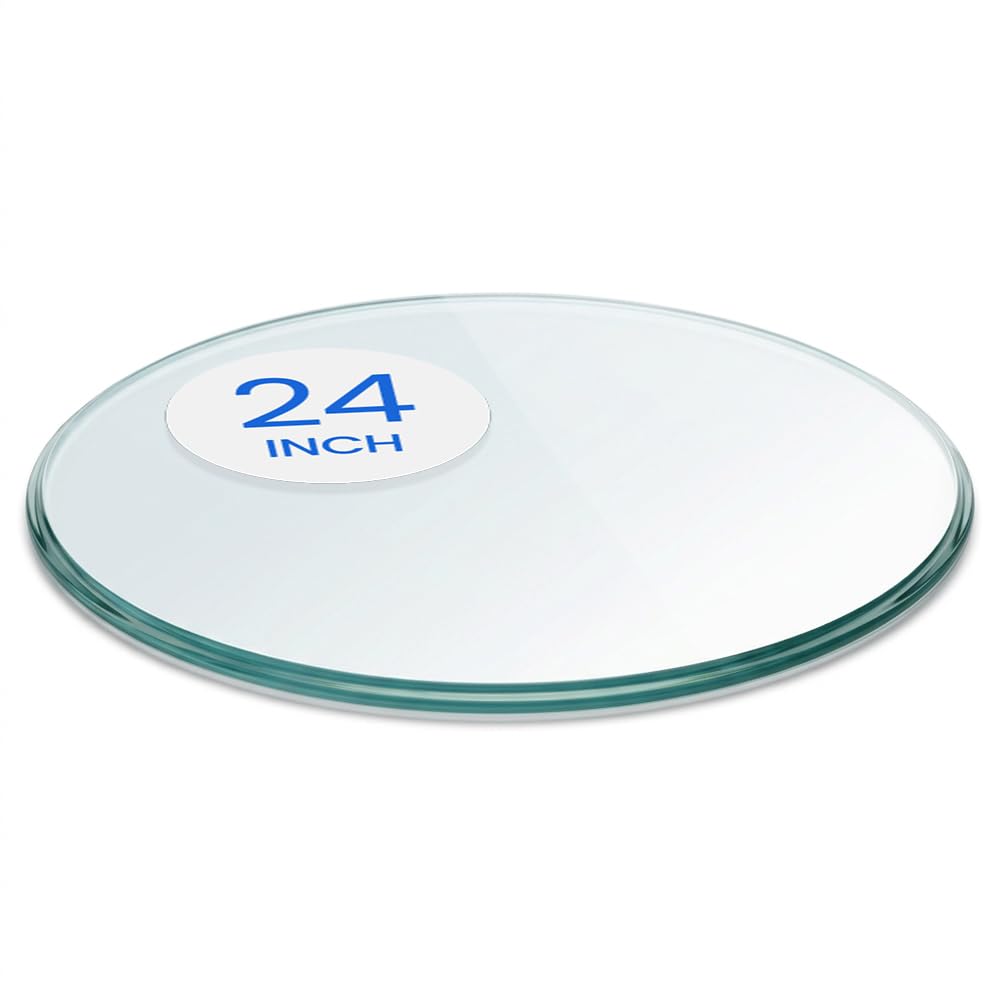 Dulles Glass 24 inch Round Glass Table Top - Tempered - 1/2" Thick Glass Surface, Safe Ogee Edge, Multipurpose for Dining Table, Patio, Coffee and End Table