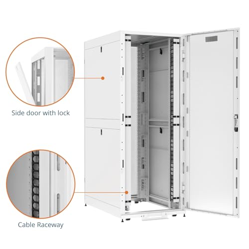 Image of Tecmojo 42U Server Rack Cabinet - PRE-Assembled 32inch Width 43inch Depth IT Network Equipment Cabinet Rack Enclosure with Casters - 3000lbs Weight Capacity, White
