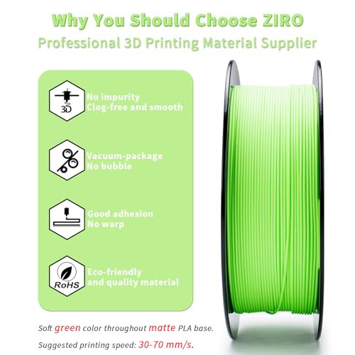 Image of ZIRO Matte Pastel Colors PLA Series,Tougher & Stronger, 1.75mm Pastel Green | Fit for Most FDM 3D Printer, 1.75mm 1KG Spool, Dimensional Accuracy + /-0.03mm, Colorful PLA FilamenT
