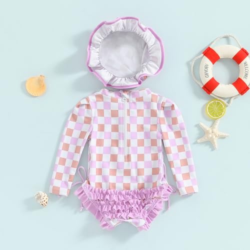 Engofs Toddler Baby Girl One Piece Swimsuit Long Sleeve Rash Guard Swimwear Summer Bathing Suit3