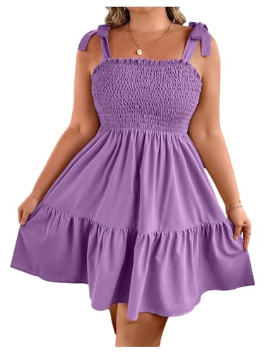 Image of Floerns Women's Plus Size Summer Knot Tie Shoulder Ruffle Straps Flounce Flowy Smocked Sundress Shorts Dress