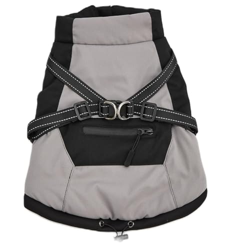 AttRex 犬の服 ペット服 ベスト 秋冬 かわいい ジャケット ダウン ハーネス付き ドッグウエア パーカー ペット用品 洋服 あたたかい 防寒 小中型犬 お散歩 お出かけ (M,グレー)