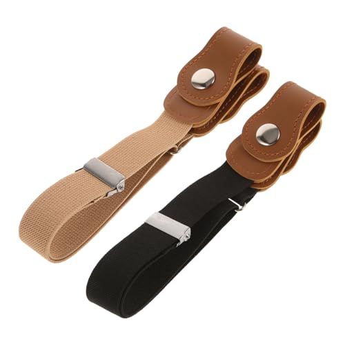 Healifty 2pcs Elastic Waist Belt for Stretchy Buckle Pants Belts for Boys and No Trace Design Comfortable Waistbands in Khaki and Black for Daily Wear and Special Occasions