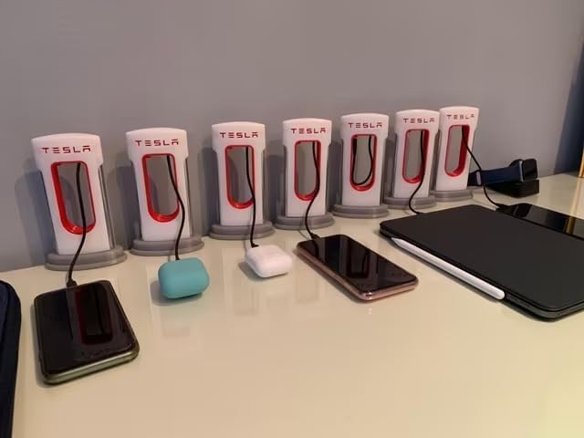 Miniatura 5 de Estación de carga de réplica Tesla Supercharger de escritorio, estación supercargadora, compatible con cables USB-C para Android y iPhone (cable
