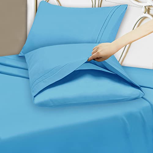 Mejoroom Twin Sheet Set - Kids Sheet & Pillowcase Sets - Hotel Luxury Twin Sheets For Boys Girls -Deep Pocket Fitted Sheet,Hypoallergenic,Wrinkle& Breathable,Fade Resistant - 3 Piece(Twin,Denim Blue) #TOP2