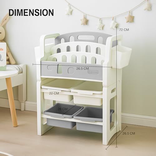 Image of BAYBEE Multipurpose Storage Rack for Kids | Toy Organizer & Bookshelf for Toddlers | Compact Storage Shelf for Toys, Stationery, Art Supplies | Detachable Book Rack with Rounded Corners (Grey)