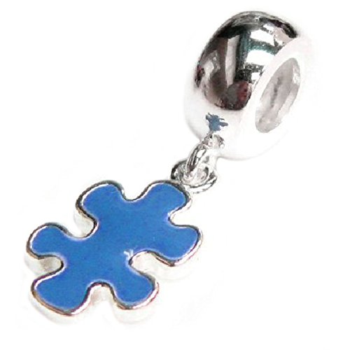 Queenberry Sterling Silver Autism Puzzle Blue Enamel Awareness European Style Dangle Bead Charm #TOP18
