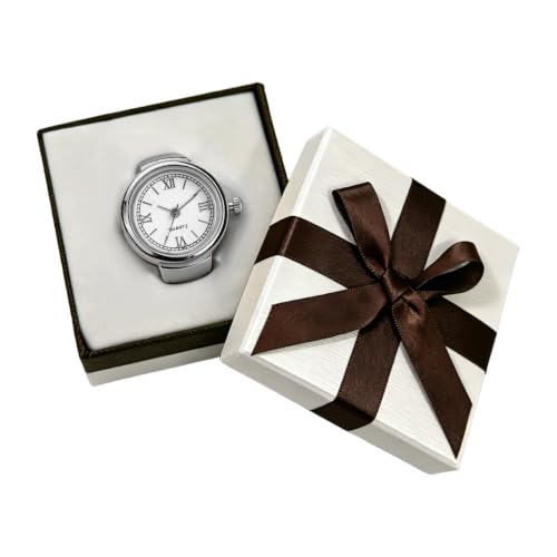 Image of JewelryWe Finger Watch for Women - Stretchy Elastic Band Round Simple Dial Quartz Ring Watches for Daily and Office