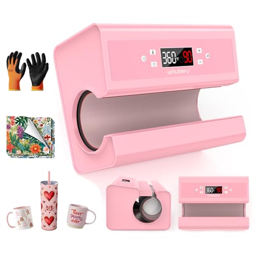 Automatische Tassenpresse Sublimations-Transfermaschine für Becher Tassen Kaffeetassen Trinkflaschen und Taschen Präzise Zeit und Temperaturregelung Druckanpassung per Knopfdruck (Rosa)