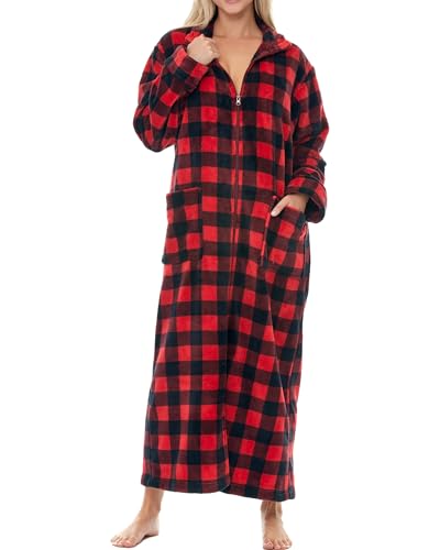 Image of Alexander Del Rossa Long Zip Up Robes, Plush Zipper Robes for Plus Size, Housecoats Zipper Front