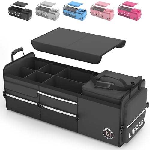 Image of LIBZAKI Oversize 4 in 1 Car Trunk Storage Organizer, Multi Compartment Collapsible Trunk Storage Box with Cooler Bag for Car Truck SUV-Black