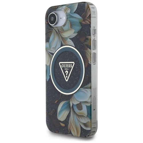 Coque iPhone 16e Guess Fleurs Pailletées Métal Logo Triangle avec MagSafe - 2