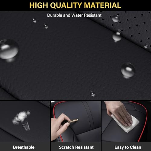 Image of Coverado Car Seat Covers Full Set Faux Leather-Custom Fit Chevy Silverado /GMC Sierra (2007-2013 & 2019-2026 1500, 2020-2026 2500HD /3500HD) Compatible with Crew /Double /Extended Cab (Red)