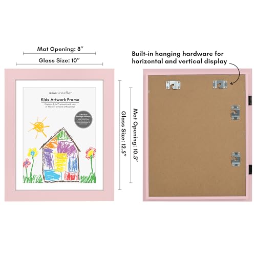 Image of Americanflat Kids Artwork Frame Changeable (Light Pink) - Magnetic Door Holds 100 Art Pieces - 8.5x11 Letter Size Display with Mat or 10x12.5 Without Mat - My Mini Masterpiece (Pack of 8)