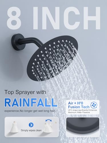 Image of Woindo Shower Faucet Set 10 inch Rain Shower Head /8'' Side Shower Head and 3 Setting Handheld Ceiling Mount 3 Push Button Diverter Complete Rainfall Round Shower System Included Valve Trim Kit