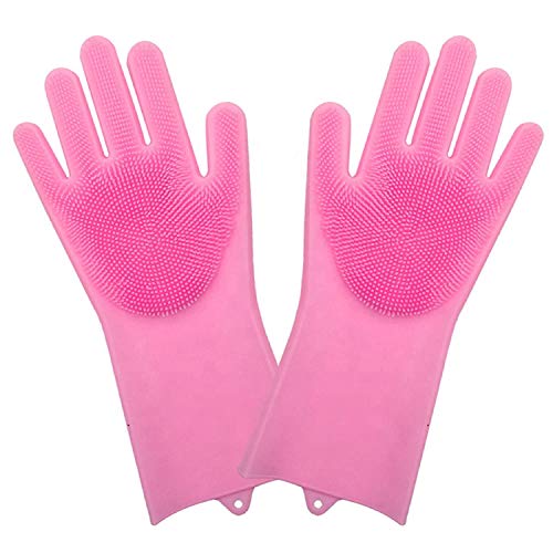T TOPLINE Magic Silicone Reusable Gloves for Dishwashing, Kitchen Cleaning, Utensil Scrubber, Car Washing, Bathroom Cleaner, Pet Grooming