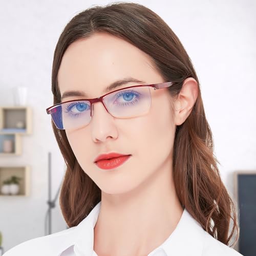 Image of 4 Packs Red Reading Glasses 3.5 Women's Blue Light Blocking Semi-rim Readers 1.00 1.50 2.00 2.50 3.00 3.50 4.00