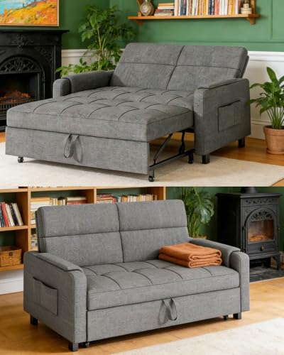 Gizoon 3-in-1 Convertible Pull Out Sofa Bed, High-Density Foam Cushion, Space-Saving Couch for Small Apartments, Studio & Guest Rooms, Dark Grey
