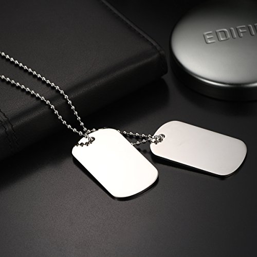Flongo Gravur Herren Anhänger Halskette Militär Kette, Silber Herrenkette Kostenlose Gravur doppelte Militärische Erkennungsmarken Armee Stil Dog Tag Erkennungsmarke Herren Männer