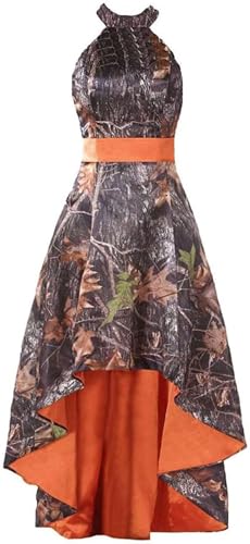 ZVOCY Halter High Low Camo Bridesmaid Dress for Wedding Guest Formal Prom Dress Wedding Party Gown