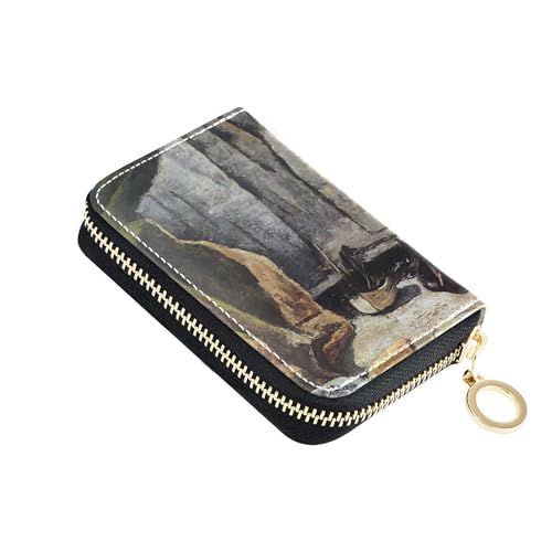 GAIGEO Zippered Wallets for Women Leather Card Holder Wallets RFID Blocking Gustave Courbet Cliffs Prints Zipper Card and Cash Holder