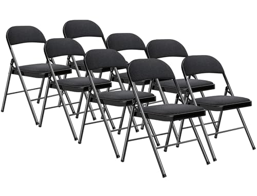 BULAGE Gartenstuhl Klappbar, Metal Esstisch Stühle 8er Set für Esszimmer Küchen Wohnzimmer, Outdoor Klappstuhl für Garten Camping Balkon Terrassen, Gartenstühle Besucherstuhl mit Stoff-Kissen,Schwarz