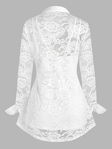 ROSE GAL Rosegal Womens Plus Size Sheer Lace Button Front Long Sleeve Blouse and Cami Top Twinset2