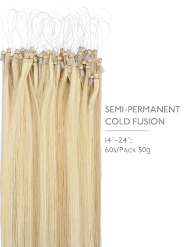 Image of WENNALlFE T Lock Tip Hair Extensions Human Hair, 50g 60s 18 Inch Light Blonde Highlighted Golden Blonde Remy Hair Microlink Hair Extensions Real Human Hair Seamless Micro Loop Soft Reusable De Cabello