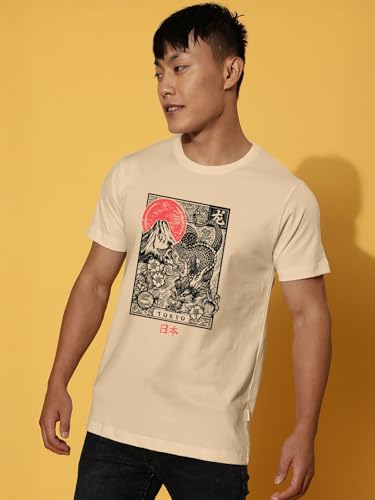 Image of Veirdo Regular Fit Half Sleeves Round Neck Arizona Typographic Printed Pure Cotton T-Shirt for Men (Colors: Green & Navy)