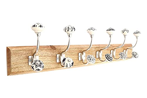 Sifcon International plc Six Double Metal Coat Hooks With Ceramic On Wooden Base