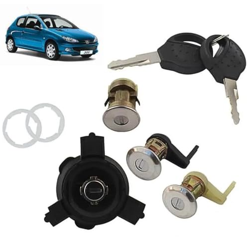 Autocraft Juego completo de cerraduras de puerta + tapa de depósito + cerradura de maletero con llaves compatible para 206 (1998-) 9170N9 9170N8