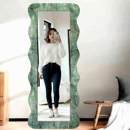 Image of Creative Arts n Frames 22 x 52 inch Full Length Dressing Chevel Long MDF Wood Zigzag Curvy Irregular Shape Framed HD Mirror Home Decor Items (Marble Gold Finish Zigzag1 Full Length)