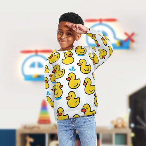 JUNZAN Cute Yellow Rubber Ducks Pattern Kids Girls Hoodie Sweatshirt Crewneck Sweatshirts for Boys Camping 4T4