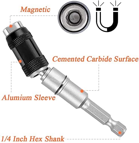 Mesee 3Pcs Pivot Drill Bit Holder Tip Impact Pivoting Bit, 1/4" Quick Change Flexible Hex Magnetic Screwdriver Bit, Angle Extension Screwgun Locking Rotating Bendable Adjustable In 20 Degrees #TOP2