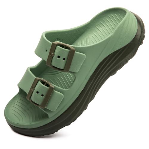 Image of FUNKYMONKEY Plantar Fasciitis Recovery Sandals for Women with Arch Support | Adjustable Double Buckle, Lightweight EVA, Cushioned Footbed, Non-Slip, Indoor Outdoor Use, Summer Beach House Shoes