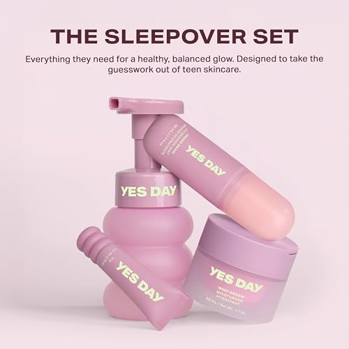 YES DAY The Sleepover Set – Teen Skin Care Kit, Includes Face Cleanser, Face Moisturizer, Hydrating Mist & Lip Mask - Skincare for Teen Girls & Ages 10 Up – Complete Facial Care Routine
