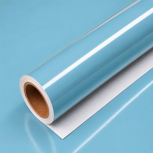 Image of Vinyl Contact Paper Decorative for Cabinets Countertops Kitchen Shelves Liner Self Adhesive Film Peel and Stick Waterproof Removable Wallpaper (Inches 24 x 300, Glossy Sky Blue)