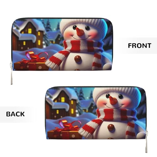 Cute Snowman Leather Wallet For Women Girl, Zip Around Credit Card Holder Long Pu Wallet Clutch Purse Waterproof Travel Handbag2